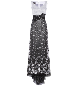 Abendkleid mit Blumenbestickung in Schwarz-Weiss 