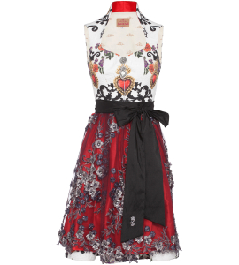 Dirndl mit Herzen in Weiss/Rot