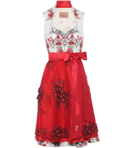  Dirndl mit Blumen in Weiss/Rot
