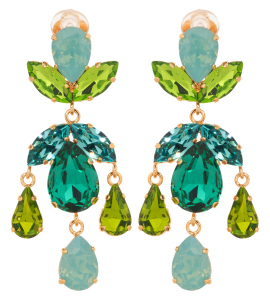 Kurze Ohrclips mit blau-gruenen Kristallen