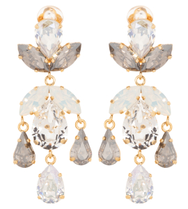 Silberne Ohrclips mit weiss-silbernen Kristallen