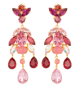 Lange Ohrclips mit rosé-pinken Kristallen