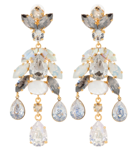 Lange Ohrclips mit transparenten und weißen Kristallen