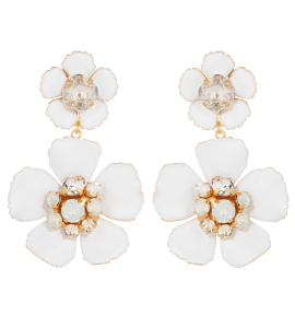Ohrclips mit weißen Blumen und Steinen