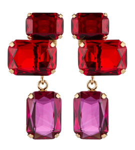 Kurze Ohrringe mit rot-pinken Baguette-Steinen