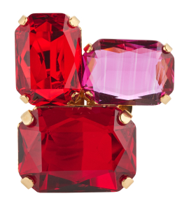 Ring mit drei Baguette-Steinen in Pink-Rot