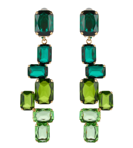 Lange Ohrclips mit Baguette Steinen in Grüntönen