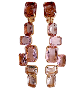 Lange Ohrclips mit Baguette Steinen in Rosé