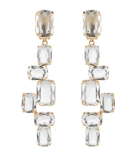 Lange Ohrclips mit Baguette Steinen in Gold