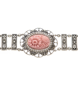 Silberne Kropfkette mit Blumen in Rosé