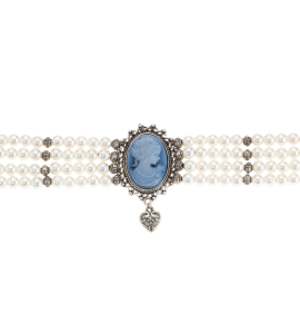 Dirndlkette mit Perlen und blauem Medallion
