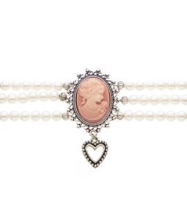 Dirndlkette mit Perlen und rosa Medallion