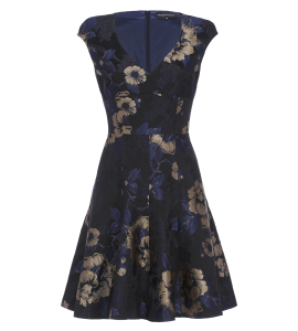 Brokatkleid mit Blumenprint in Blau