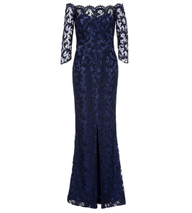 Carmenkleid aus dunkelblauer Spitze