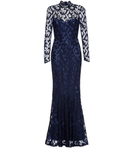 Spitzenkleid in Blau mit Stehkragen