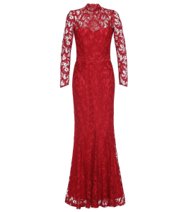 Spitzenkleid in Rot mit Stehkragen