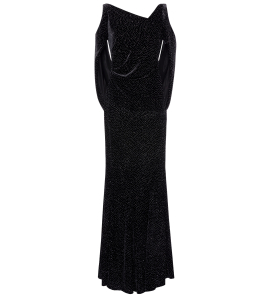 Schwarzes Samtkleid mit Cut-Outs und Glitter-Finish