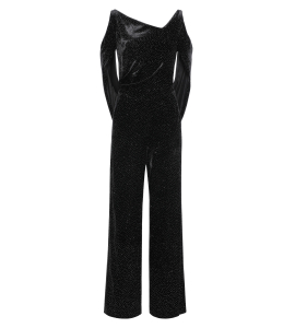 Schwarzer Samt-Jumpsuit mit Cut-Outs 