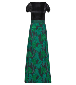 Robe mit Brokatrock in Gruen-Schwarz