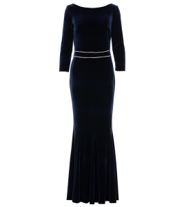 Samtkleid in Blau mit Swarovski-Bestickung