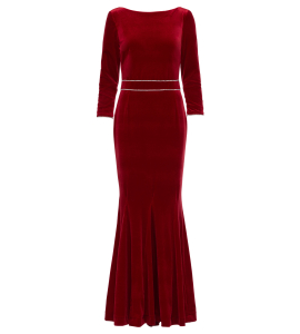 Samtkleid in Rot mit Swarovski-Bestickung