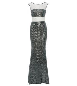 Kleid mit Tülleinsätzen in Silber-Gruen