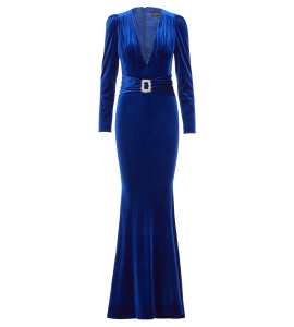 Samtrobe mit tiefem Ausschnitt in Kobaltblau