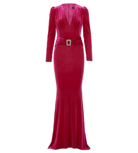 Samtrobe mit tiefem Ausschnitt in Pink