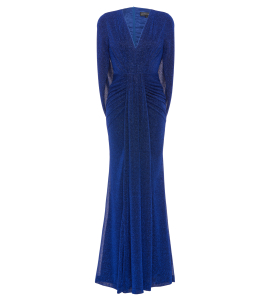 Abendkleid mit Raffung und Cape in Blau