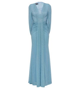 Abendkleid mit Raffung und Cape in Hellblau