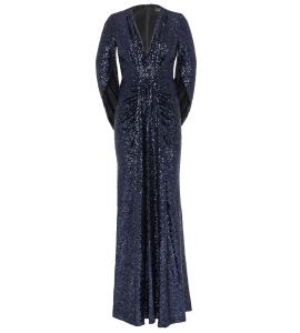 Paillettenkleid mit Raffung und Cape in Blau