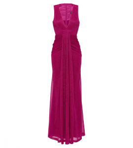 Kleid mit tiefem V-Ausschnitt und Drappé in Pink