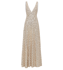 Trägerkleid in Gold-Weiss mit ausgestelltem Rock