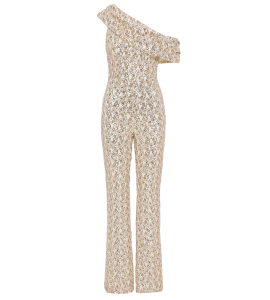 One-Shoulder Jumpsuit mit Drappé in Gold-Weiss