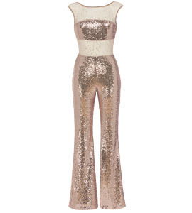 Jumpsuit in Rosé-Gold mit Tülleinsatz