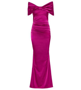 Off-Shoulderdress mit Schleife in Fuchsia