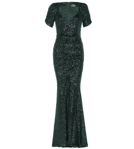 Paillettenkleid in Dunkelgruen mit Herzausschnitt