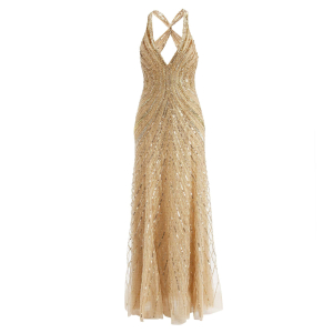 Maxikleid aus Pailletten mit Rückendekolleté in Gold