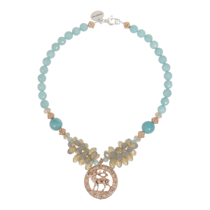 Türkise Dirndlkette mit rundem Anhänger in Roségold