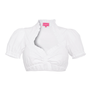 Stehkragenbluse mit Rüschen in Weiss