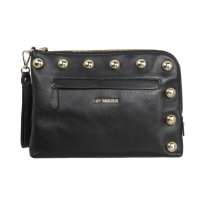 Lederclutch mit goldenen Nieten in Schwarz