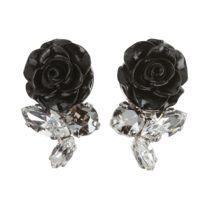 Rosen Ohrclips in Schwarz mit Swarovski Kristallen