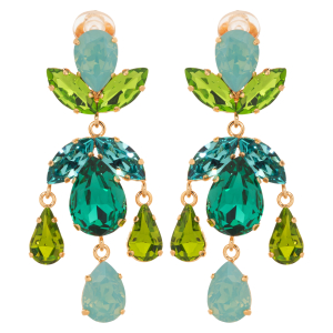 Kurze Ohrclips mit blau-gruenen Kristallen