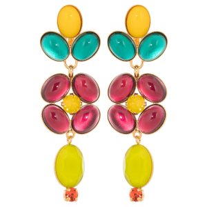 Ohrringe in Pink-Gelb mit Blumen